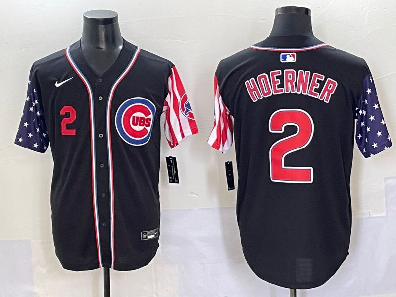 Men 2025 Chicago Cubs #2 Hoerner Black a generation of national flags Joint Name Nike MLB Jersey style 2->chicago cubs->MLB Jersey